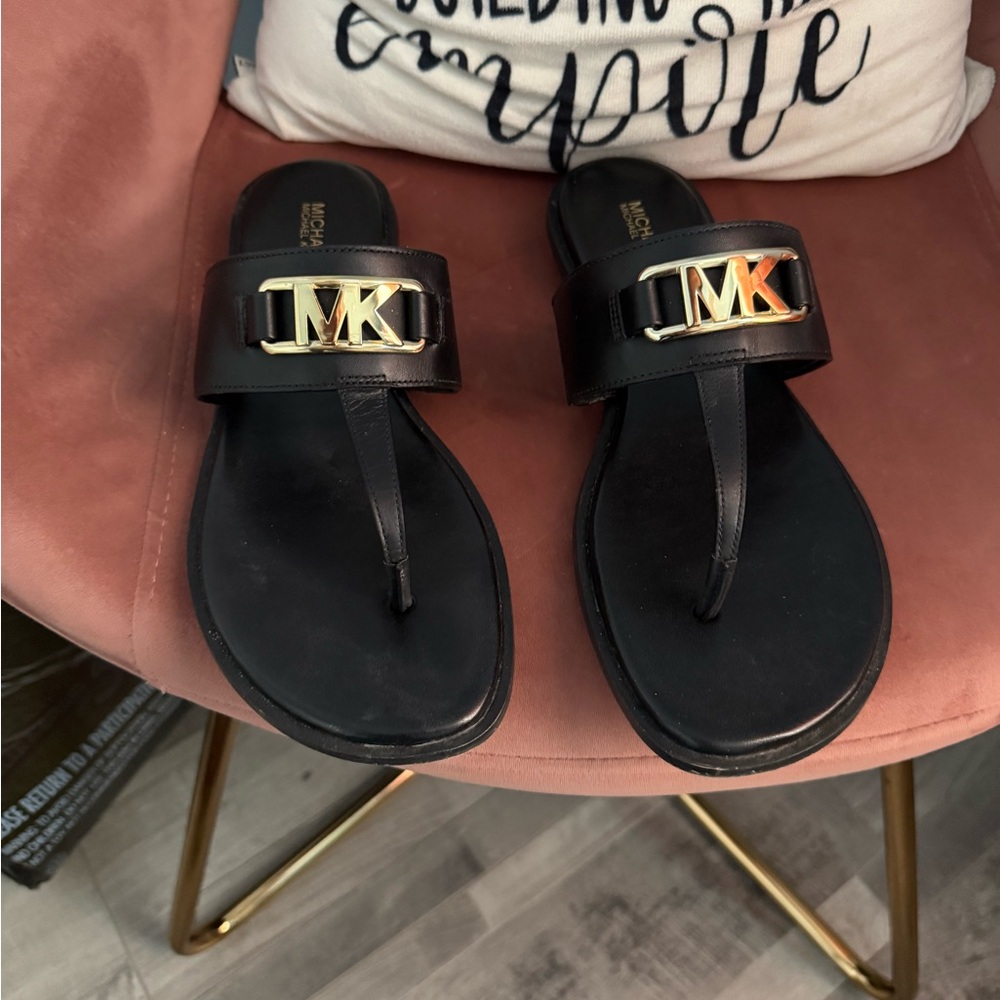 Michael Kors Black Sandals with Gold Logo